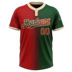 Custom Two-Button Unisex Softball Jersey with Personalized Name and Number - Green Red-Cream Gradient Fashion Design Personalized