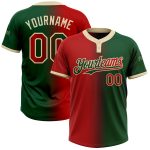Custom Two-Button Unisex Softball Jersey with Personalized Name and Number - Green Red-Cream Gradient Fashion Design Personalized