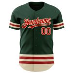 Custom Authentic Baseball Jersey with Personalized Name and Number - Green Red-Cream Team Design Personalized Green Red-Cream