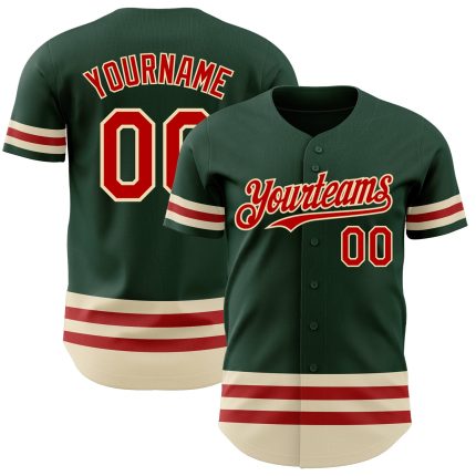 Custom Authentic Baseball Jersey with Personalized Name and Number - Green Red-Cream Team Design Personalized Green Red-Cream
