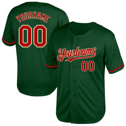 Custom Authentic Throwback Baseball Jersey - Personalized Green Red Cream Mesh with Team Name and Number Personalized Green