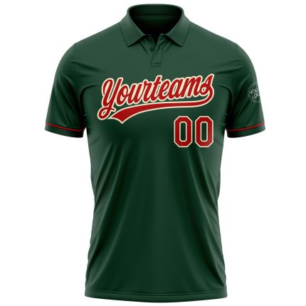 Custom Performance Vapor Golf Polo Shirt with Personalized Name & Number in Green Red-Cream Personalized Green Red-Cream