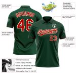 Custom Performance Vapor Golf Polo Shirt with Personalized Name & Number in Green Red-Cream Personalized Green Red-Cream