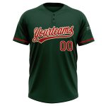 Custom Name and Number Unisex Two-Button Softball Jersey in Green Red-Cream - Personalized Team Apparel Personalized Green