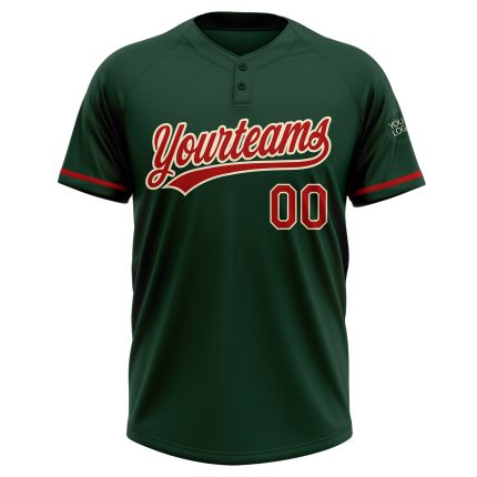 Custom Name and Number Unisex Two-Button Softball Jersey in Green Red-Cream - Personalized Team Apparel Personalized Green