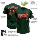 Custom Name and Number Unisex Two-Button Softball Jersey in Green Red-Cream - Personalized Team Apparel Personalized Green