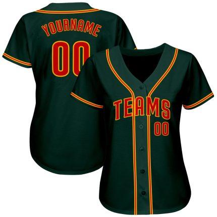 Custom Name and Number Authentic Baseball Jersey - Personalized Green Red-Gold Team Jersey Personalized Green Red-Gold Authentic