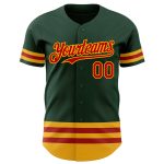 Customizable Authentic Baseball Jersey with Personalized Name & Number in Green Red-Gold Design Personalized Green Red-Gold
