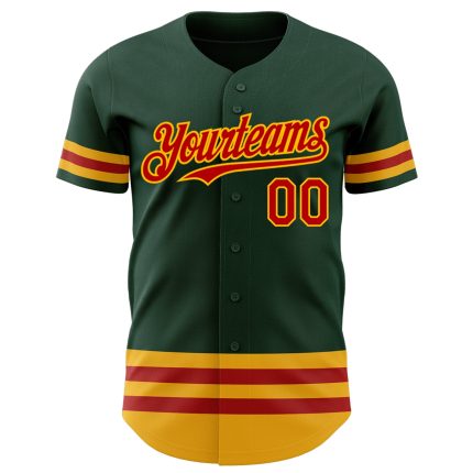 Customizable Authentic Baseball Jersey with Personalized Name & Number in Green Red-Gold Design Personalized Green Red-Gold