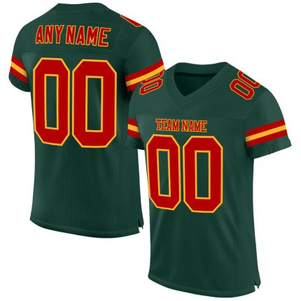 Custom Name Number Green Red-Gold Authentic Football Jersey - Personalized Team Apparel Personalized Green Red-Gold Mesh