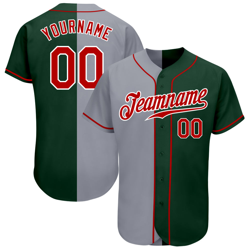Custom Name and Number Authentic Split Baseball Jersey - Personalized Red Green Gray Fashion Team Jersey Personalized Green