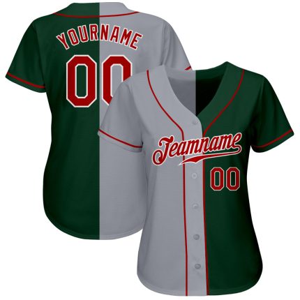 Custom Name and Number Authentic Split Baseball Jersey - Personalized Red Green Gray Fashion Team Jersey Personalized Green