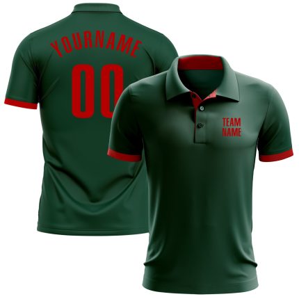 Custom Name and Number Golf Polo Shirt - Personalized Performance Green Red Team Apparel Personalized Green Red Performance