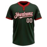 Custom Name & Number Unisex Softball Jersey - Personalized Green Red Pinstripe Two-Button Design, White Base Personalized