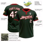 Custom Name & Number Unisex Softball Jersey - Personalized Green Red Pinstripe Two-Button Design, White Base Personalized