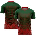Custom Name and Number Soccer Jersey - Personalized Green and Red Sublimation Team Uniform Personalized Green Red Sublimation