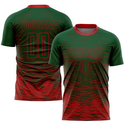 Custom Name and Number Soccer Jersey - Personalized Green and Red Sublimation Team Uniform Personalized Green Red Sublimation