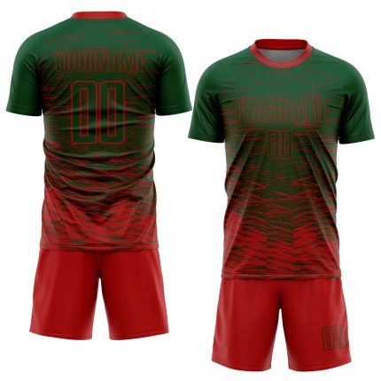 Custom Name and Number Soccer Jersey - Personalized Green and Red Sublimation Team Uniform Personalized Green Red Sublimation