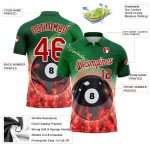 Personalized 3D Flame Design Billiards 8 Ball Polo Shirt - Green Red-White Performance Shirt Personalized Green Red-White