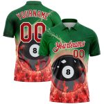 Personalized 3D Flame Design Billiards 8 Ball Polo Shirt - Green Red-White Performance Shirt Personalized Green Red-White