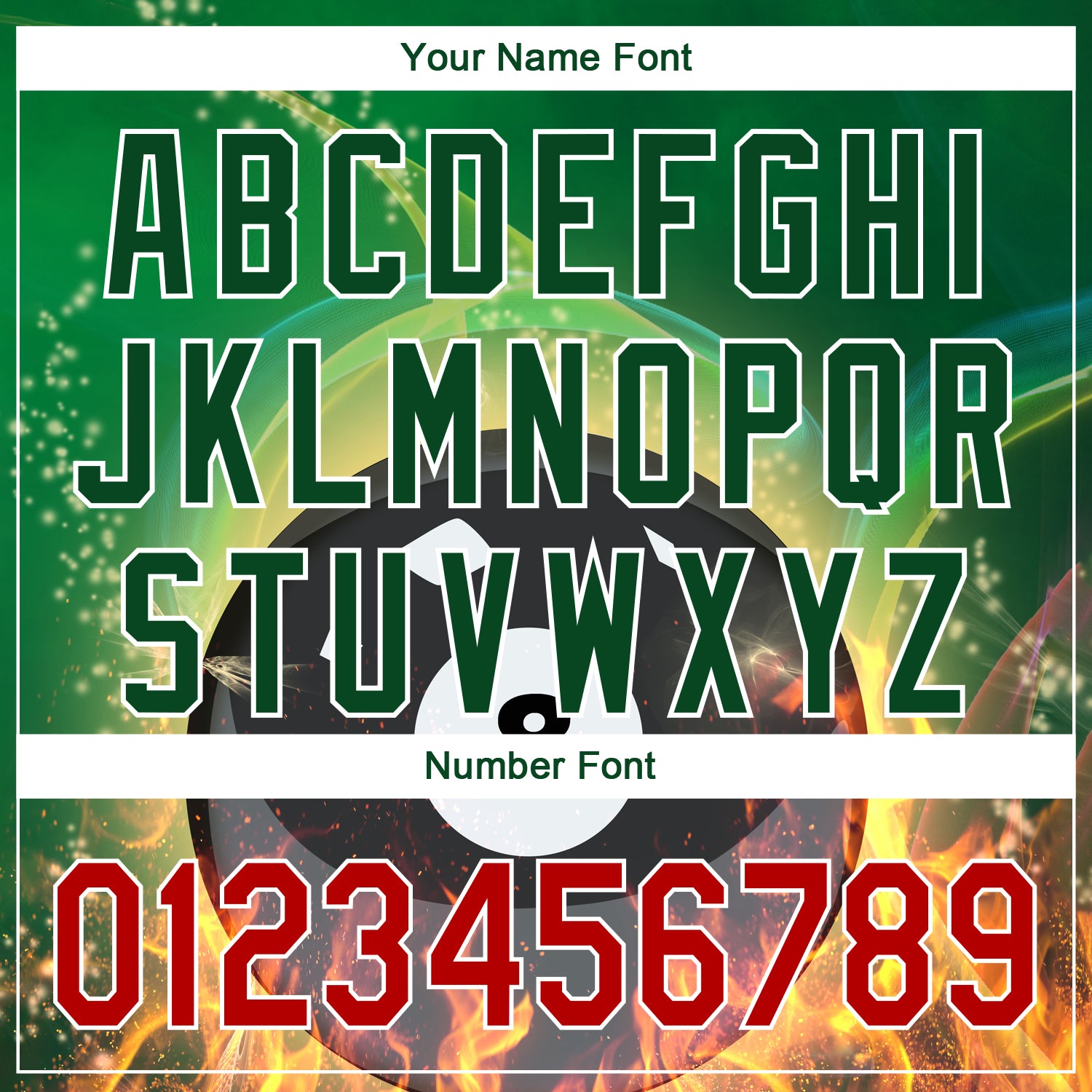 Personalized Green Red-White 3D Pattern Design Flame Billiards 8 Ball Performance Polo Shirt Team Custom Name and Number Personalized Billiards 8 Ball Polo Shirt with Custom Name & Number, Green Red-White 3D Pattern Design for Team Performance - Image 4