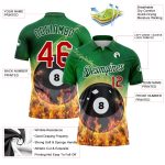 Personalized Billiards 8 Ball Polo Shirt with Custom Name & Number, Green Red-White 3D Pattern Design for Team Performance