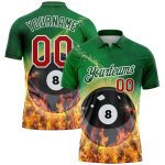 Personalized Billiards 8 Ball Polo Shirt with Custom Name & Number, Green Red-White 3D Pattern Design for Team Performance