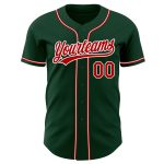 Personalized Authentic Baseball Jersey in Green Red-White Color Design Personalized Green Red-White Authentic Baseball Jersey