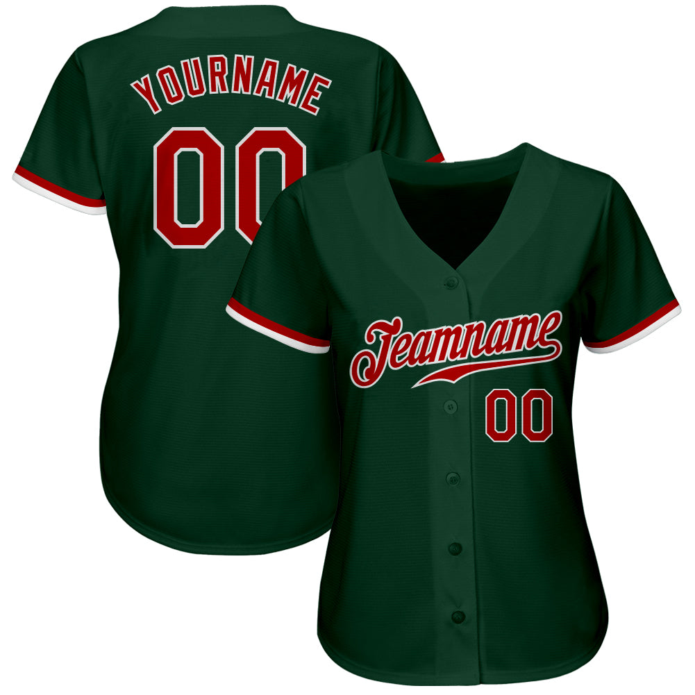 Personalized Green Red-White Authentic Baseball Jersey Team Custom Name and Number Custom Name Number Personalized Green Red White Baseball Jersey Authentic Team Personalized Green Red-White Authentic Baseball - Image 2