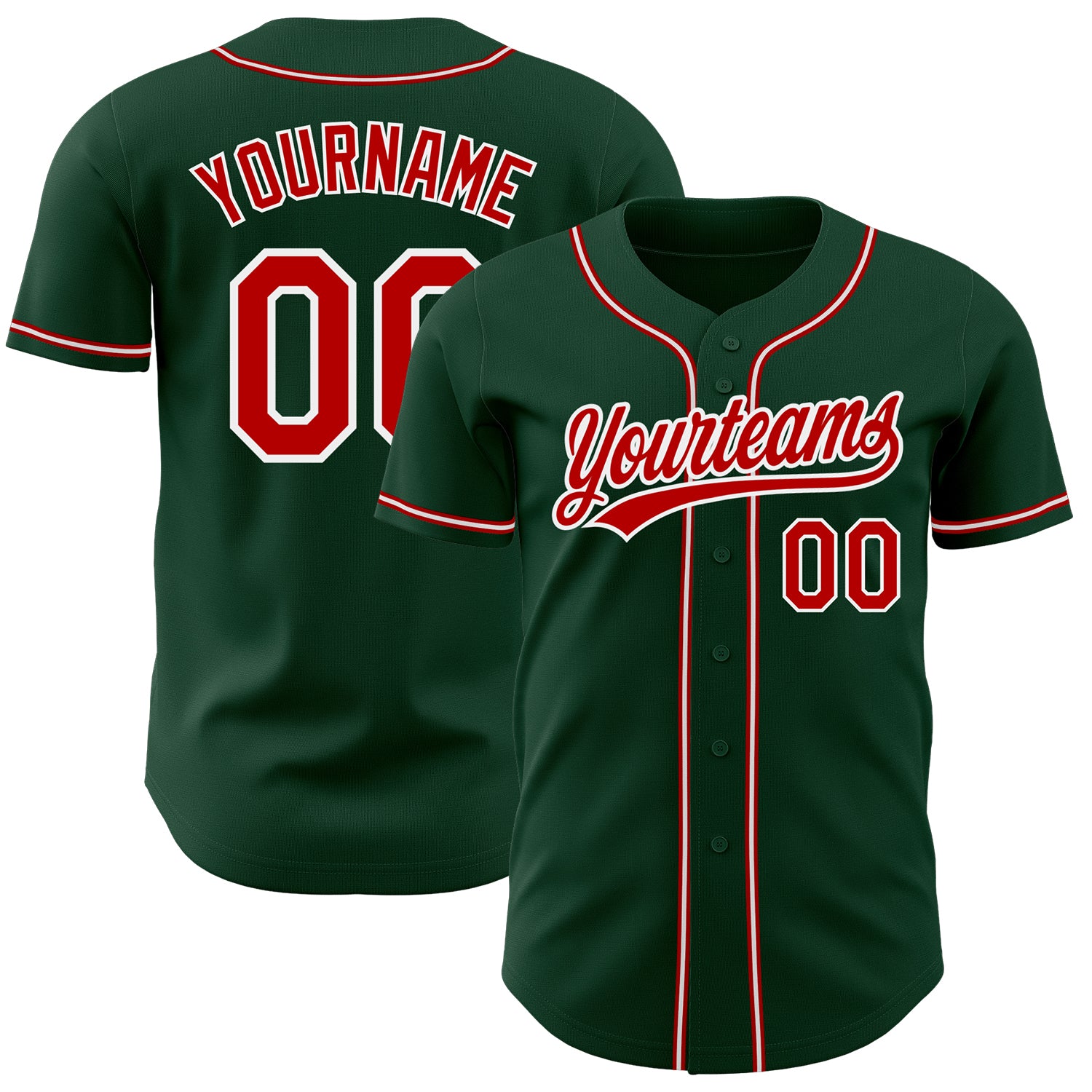 Personalized Authentic Baseball Jersey in Green Red-White Color Design Personalized Green Red-White Authentic Baseball Jersey
