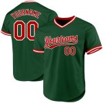 Custom Name and Number Authentic Throwback Baseball Jersey, Personalized Red and White Green Team Gear Personalized Green