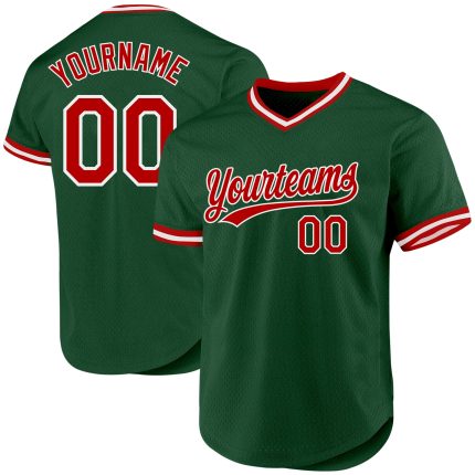 Custom Name and Number Authentic Throwback Baseball Jersey, Personalized Red and White Green Team Gear Personalized Green