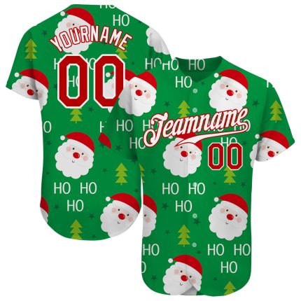Personalized Christmas 3D Baseball Jersey in Green Red and White Colors Personalized Green Red-White Christmas 3D Authentic