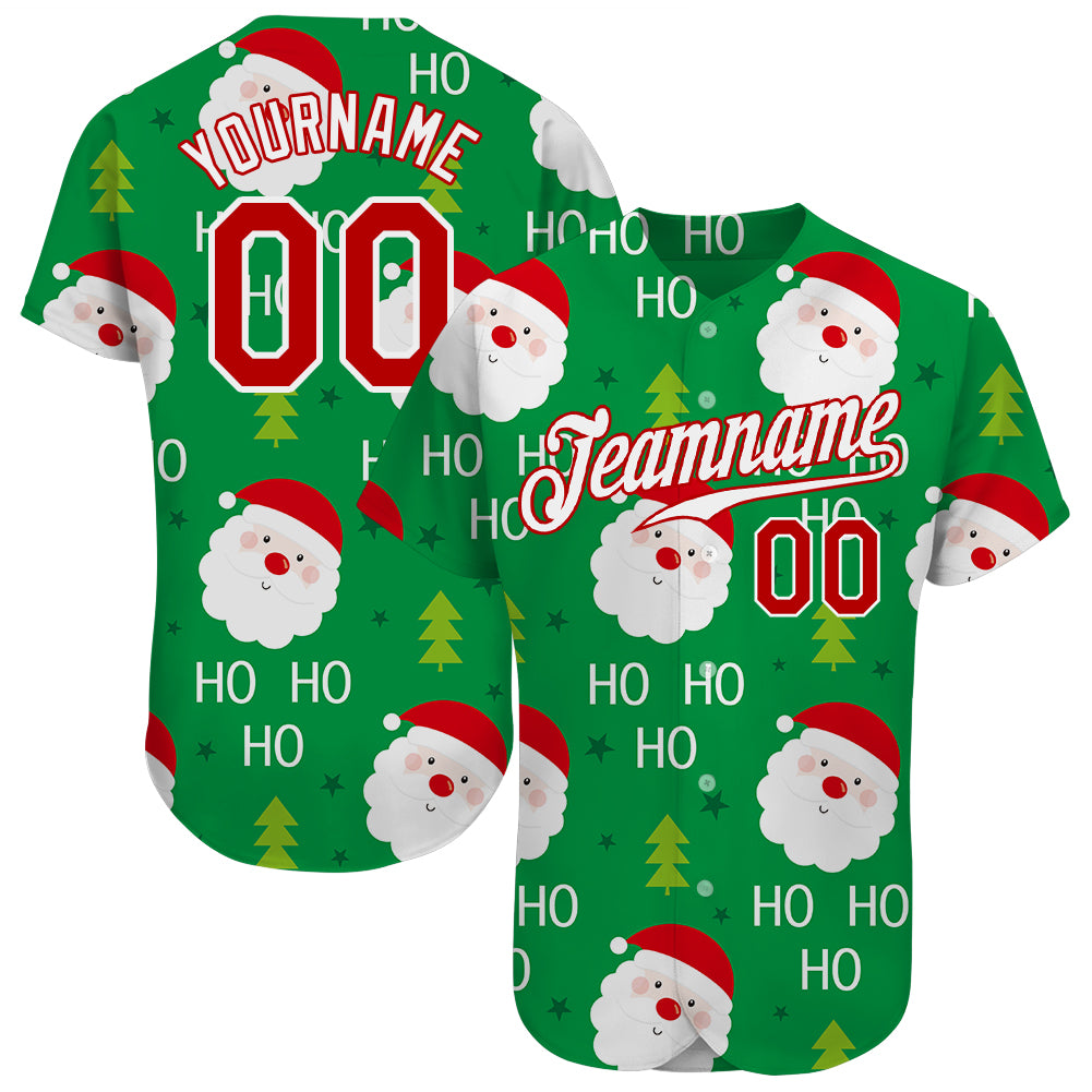 Personalized Christmas 3D Baseball Jersey in Green Red and White Colors Personalized Green Red-White Christmas 3D Authentic