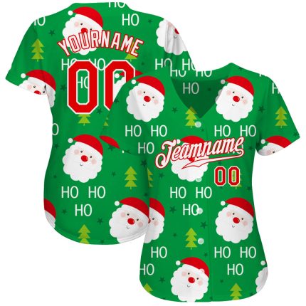 Personalized Christmas 3D Baseball Jersey in Green Red and White Colors Personalized Green Red-White Christmas 3D Authentic