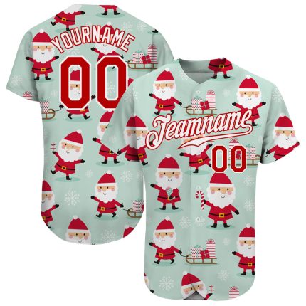 Custom Name and Number Christmas 3D Baseball Jersey - Personalized Green Red-White Team Apparel Personalized Green Red-White