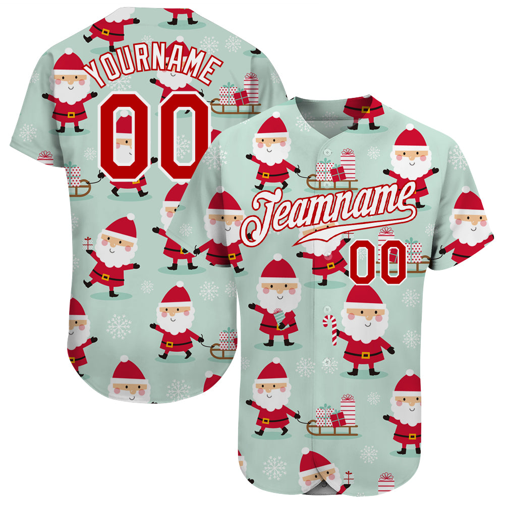Custom Name and Number Christmas 3D Baseball Jersey - Personalized Green Red-White Team Apparel Personalized Green Red-White