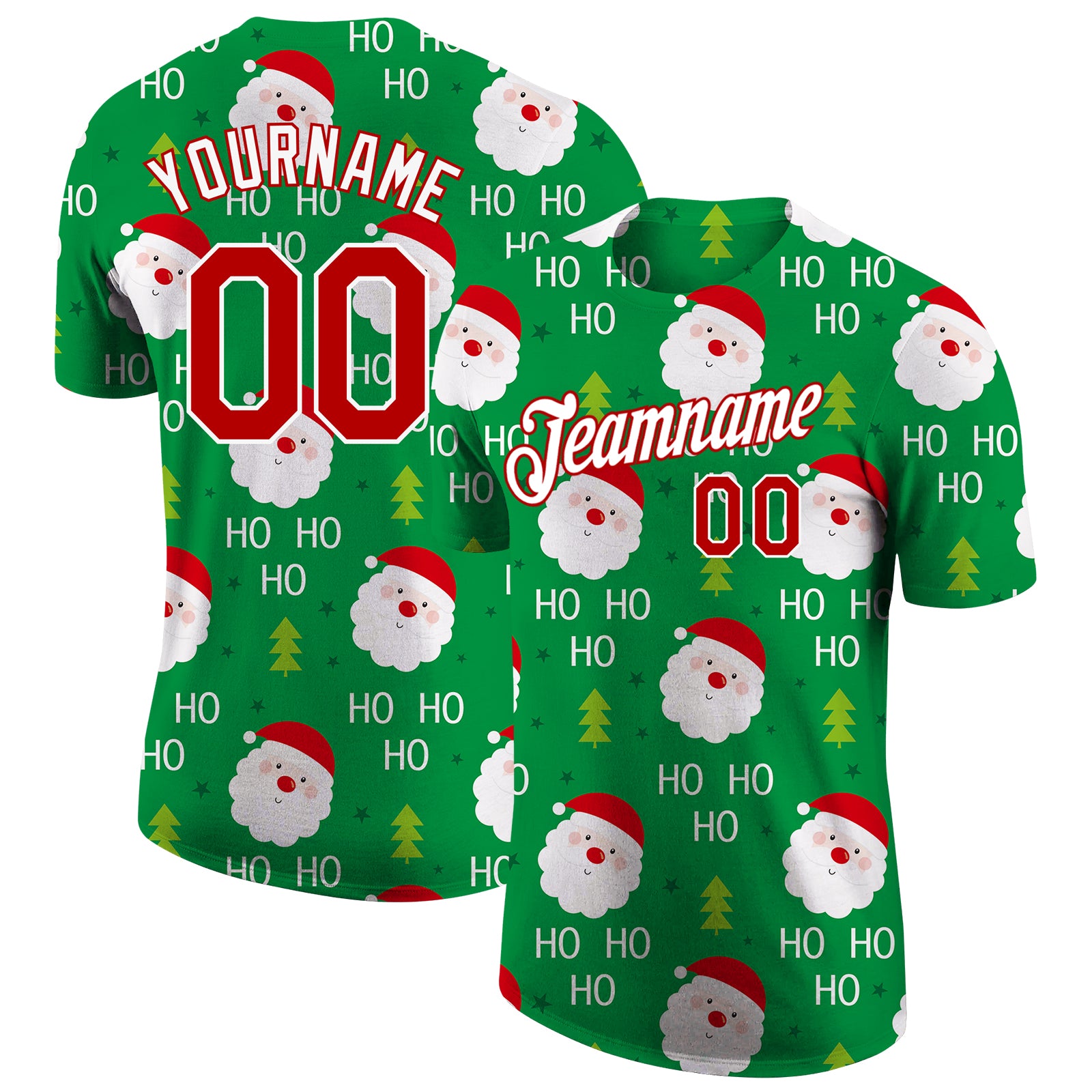 Personalized Christmas 3D Performance T-Shirt in Green Red-White for Holiday Celebrations Personalized Green Red-White Christmas