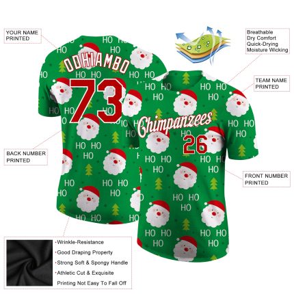 Personalized Christmas 3D Performance T-Shirt in Green Red-White for Holiday Celebrations Personalized Green Red-White Christmas