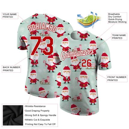 Custom Name Number Christmas 3D Performance T-Shirt - Personalized Green and Red-White Holiday Tee Personalized Green Red-White