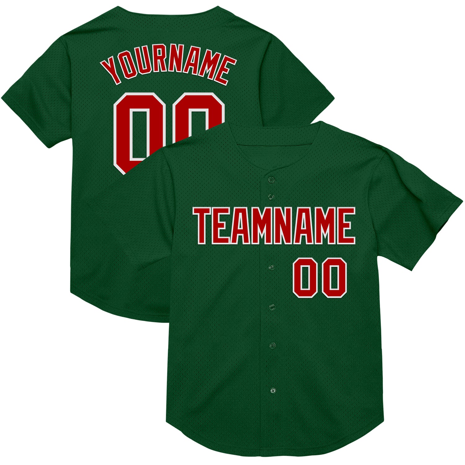 Custom Name and Number Authentic Throwback Baseball Jersey - Personalized Green Red-White Mesh Team Gear Personalized Green