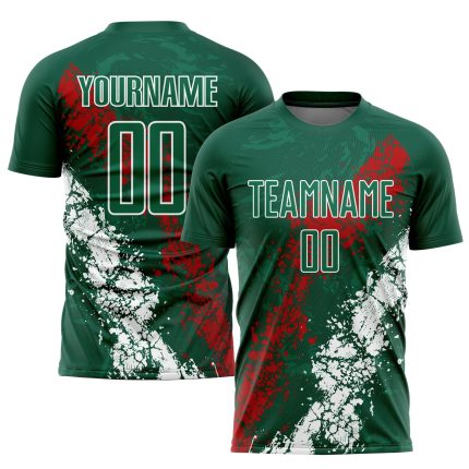 Custom Mexico Soccer Jersey with Sublimation, Personalized Red-White Design, Custom Name and Number Personalized Green Red-White