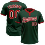 Custom Name and Number Unisex Softball Jersey - Personalized Green Red-White Two-Button Design Personalized Green Red-White