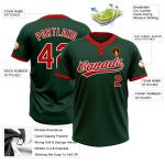 Custom Name and Number Unisex Softball Jersey - Personalized Green Red-White Two-Button Design Personalized Green Red-White