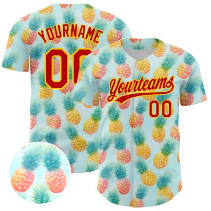 Personalized 3D Pattern Pineapple Baseball Jersey with Custom Name and Number - Green Red-Yellow Team Apparel Personalized