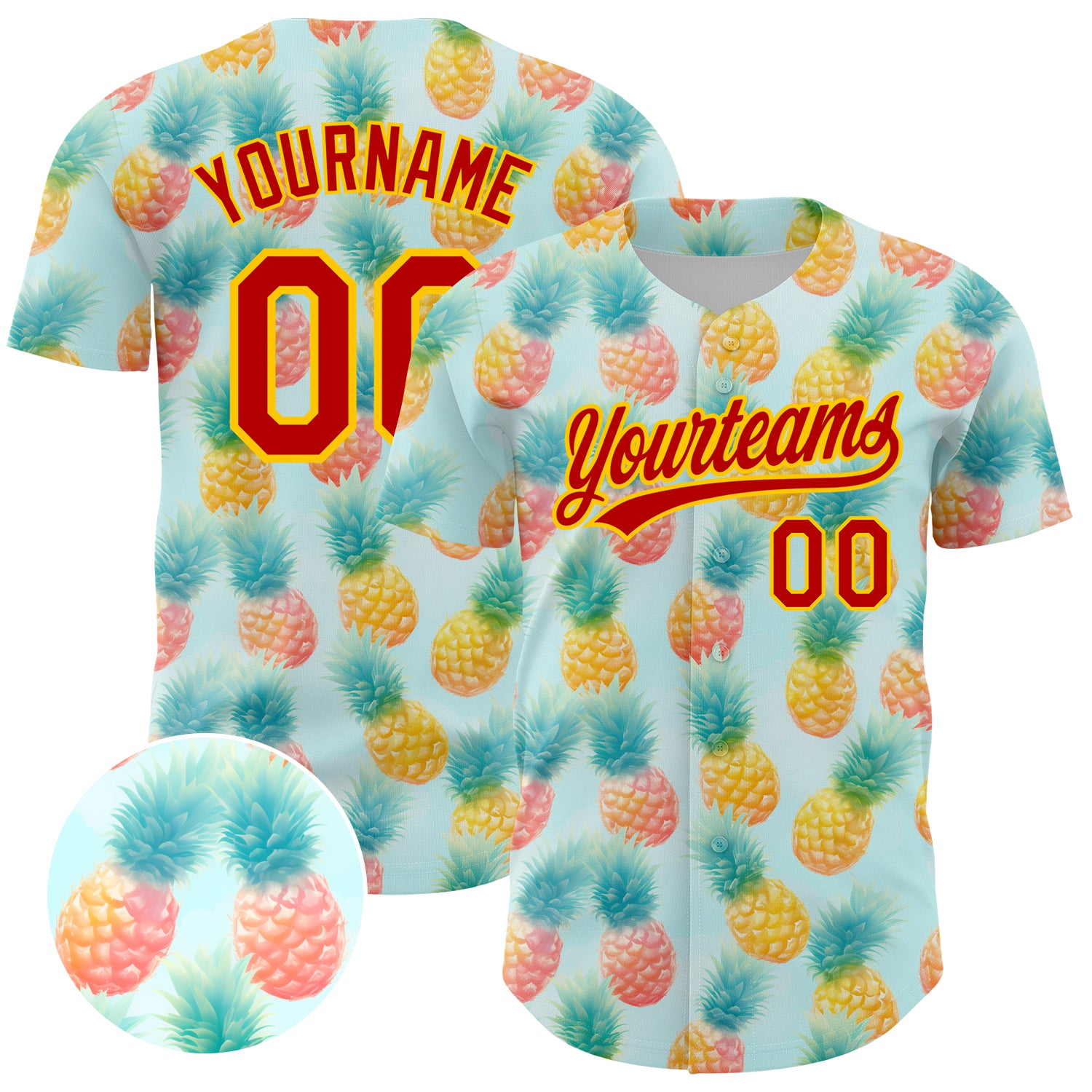 Personalized 3D Pattern Pineapple Baseball Jersey with Custom Name and Number - Green Red-Yellow Team Apparel Personalized