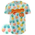 Personalized 3D Pattern Pineapple Baseball Jersey with Custom Name and Number - Green Red-Yellow Team Apparel Personalized