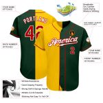 Custom Authentic Split Baseball Jersey with Personalized Name & Number - Green Red-Yellow Fashion Team Jersey Personalized