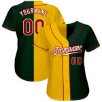 Custom Authentic Split Baseball Jersey with Personalized Name & Number - Green Red-Yellow Fashion Team Jersey Personalized