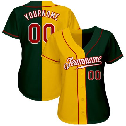 Custom Authentic Split Baseball Jersey with Personalized Name & Number - Green Red-Yellow Fashion Team Jersey Personalized